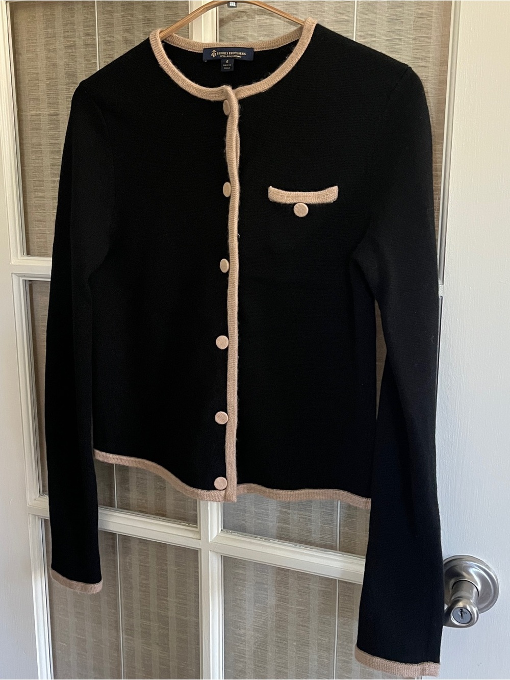 Brooks Brothers Black Cardigan with Tan Trim Detail